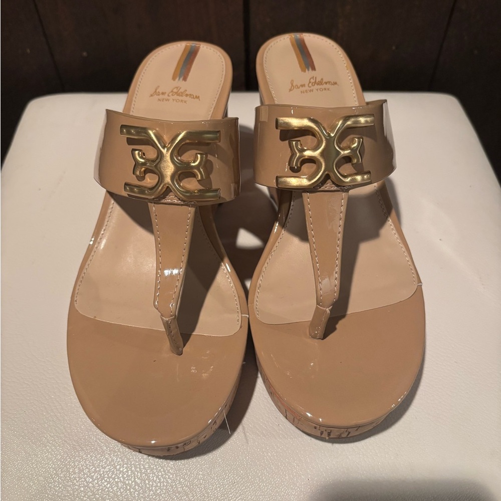 Sam Edelman Beige Sandals with Gold Detail